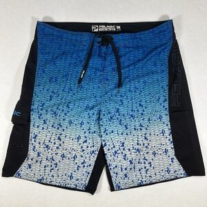 Pelagic Mens Swim Trunks Board Shorts‎ Size 36 Blue Black Geometric Fishing Surf